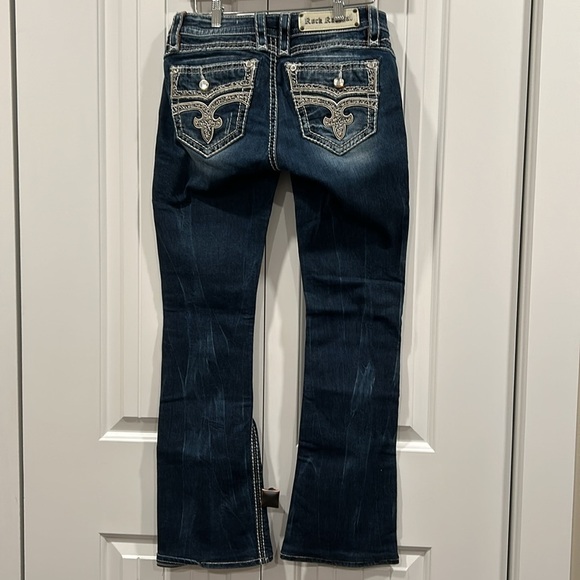 Rock Revival Blue Boot Cut Jeans with Distressed Wash - Picture 3 of 7